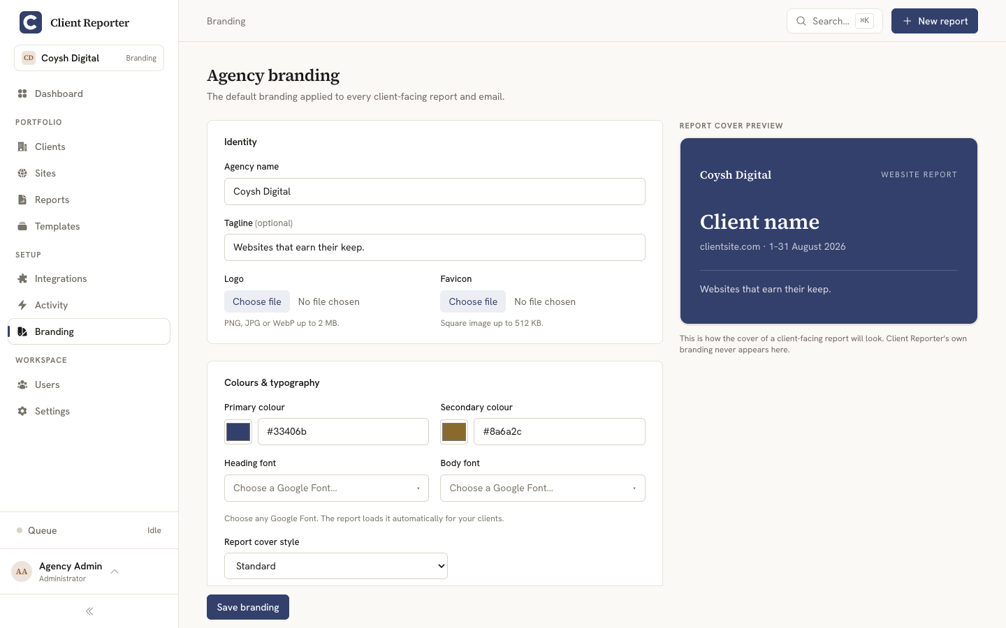Branding and white-label settings